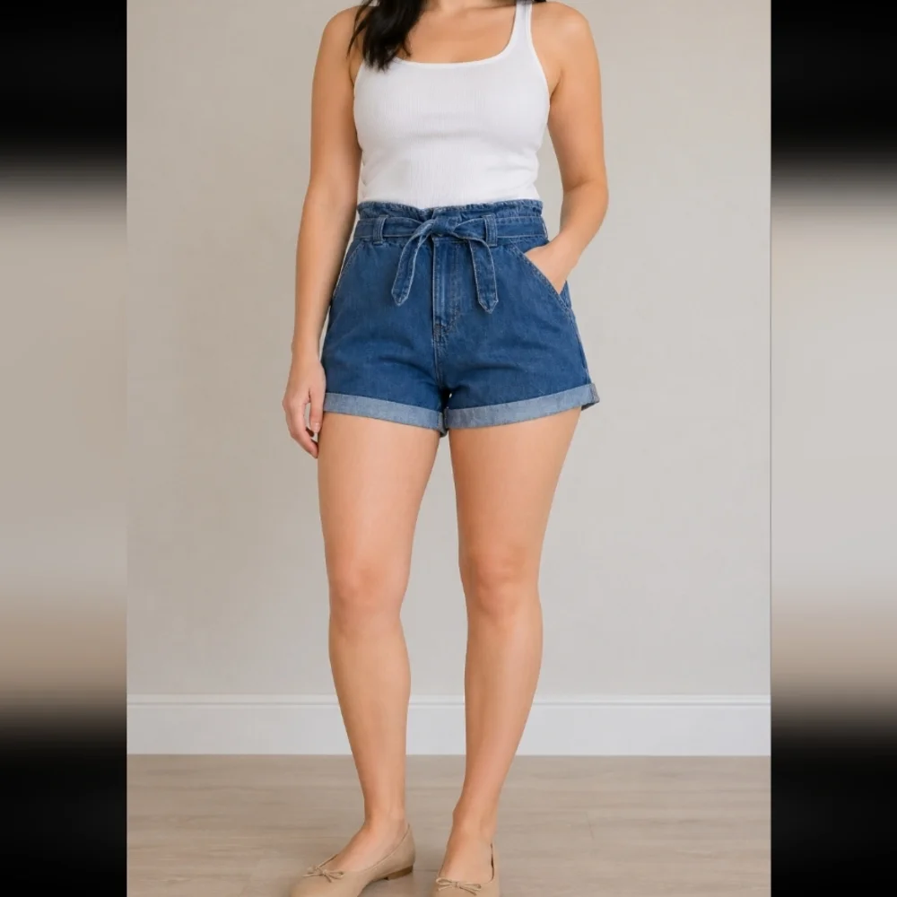 WAX JEANS Belted High Rise Jean Shorts Medium